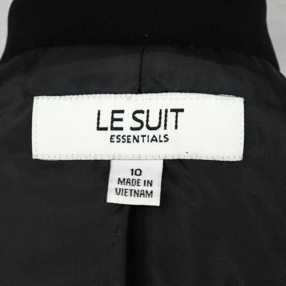 Le Suit Essentials Jacket Womens 10 Black Crepe Lined Blazer Gray Stitching - Picture 3 of 15
